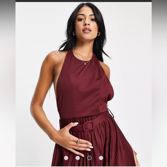 ASOS Dresses Asos Design Tall Halter Belted Pleated Maxi Dress In 